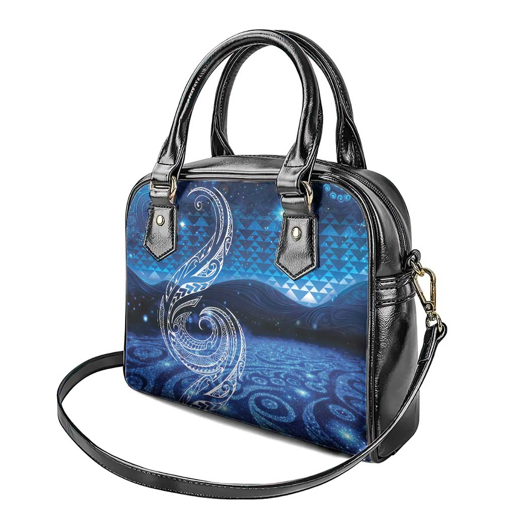 New Zealand Matariki Shoulder Handbag Taniko Aramoana With Koru Galaxy Sky Night LT9 - Polynesian Pride