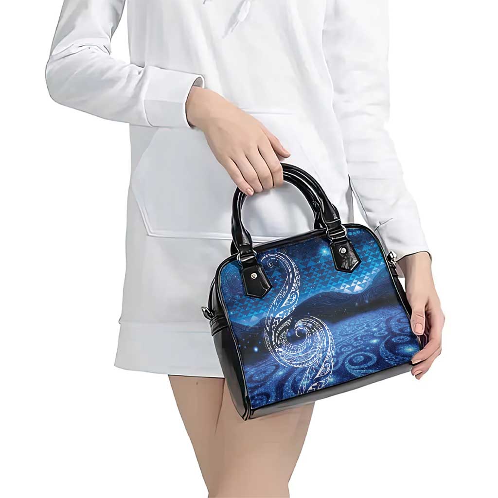 New Zealand Matariki Shoulder Handbag Taniko Aramoana With Koru Galaxy Sky Night LT9 - Polynesian Pride