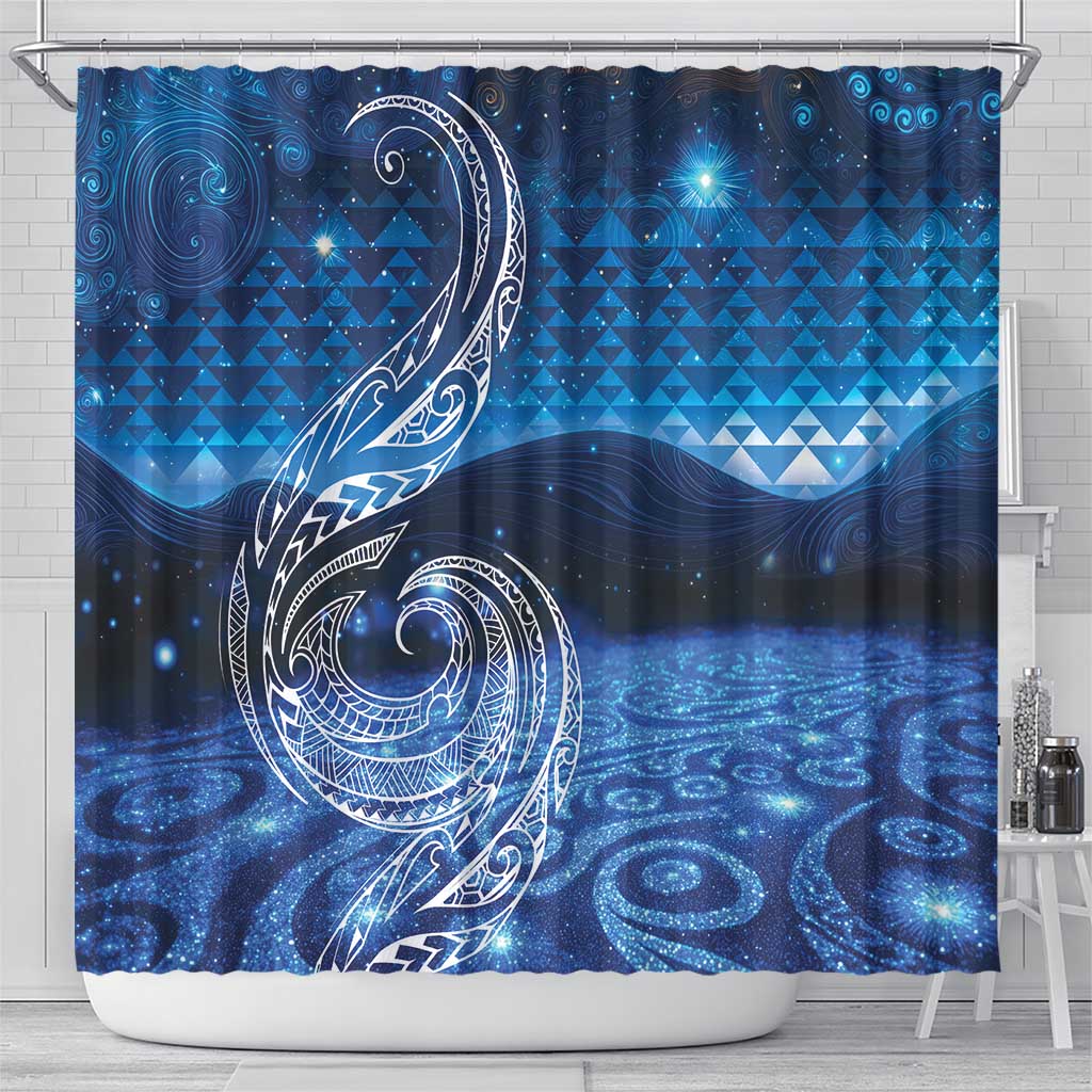 New Zealand Matariki Shower Curtain Taniko Aramoana With Koru Galaxy Sky Night
