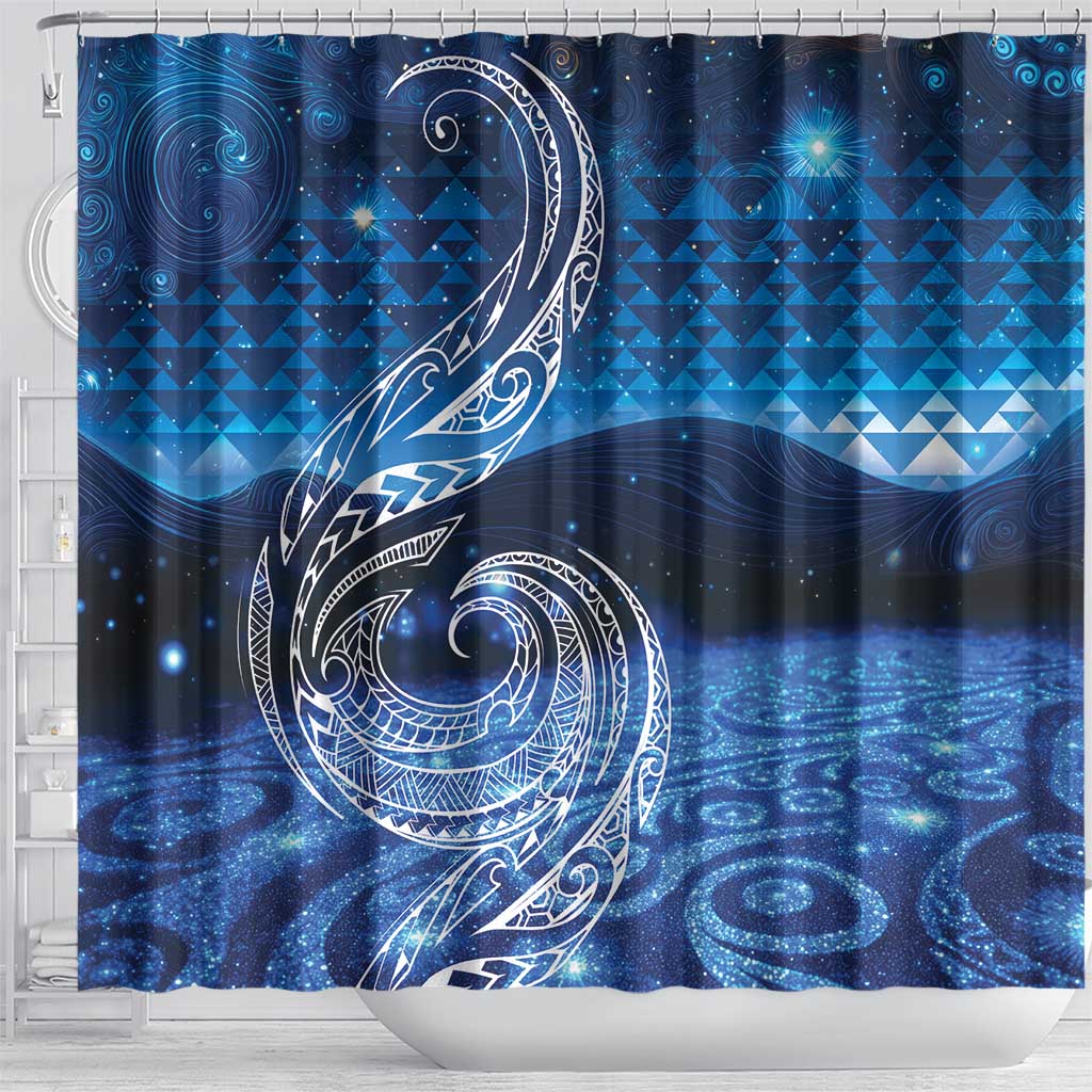 New Zealand Matariki Shower Curtain Taniko Aramoana With Koru Galaxy Sky Night
