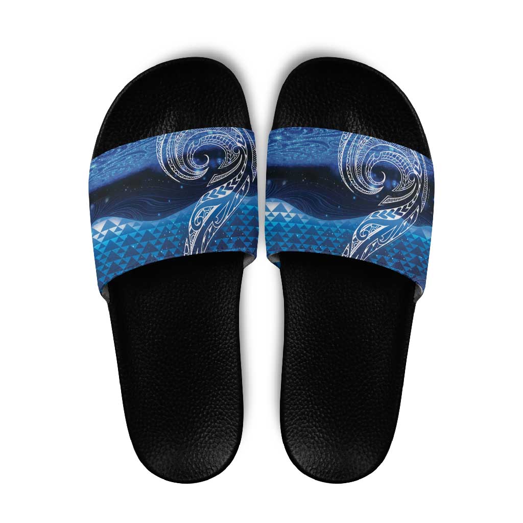 New Zealand Matariki Slide Sandals Taniko Aramoana With Koru Galaxy Sky Night - Polynesian Pride