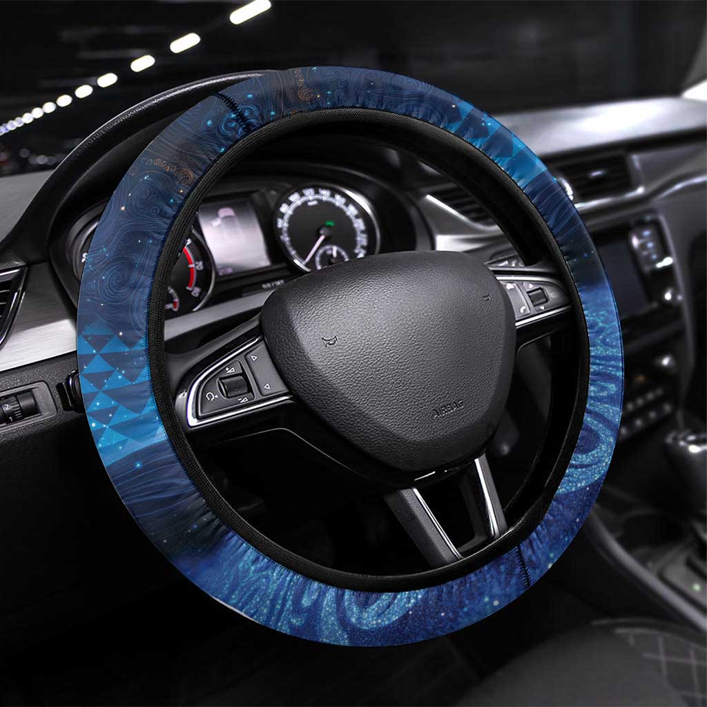 New Zealand Matariki Steering Wheel Cover Taniko Aramoana With Koru Galaxy Sky Night LT9 Universal Fit Galaxy - Polynesian Pride