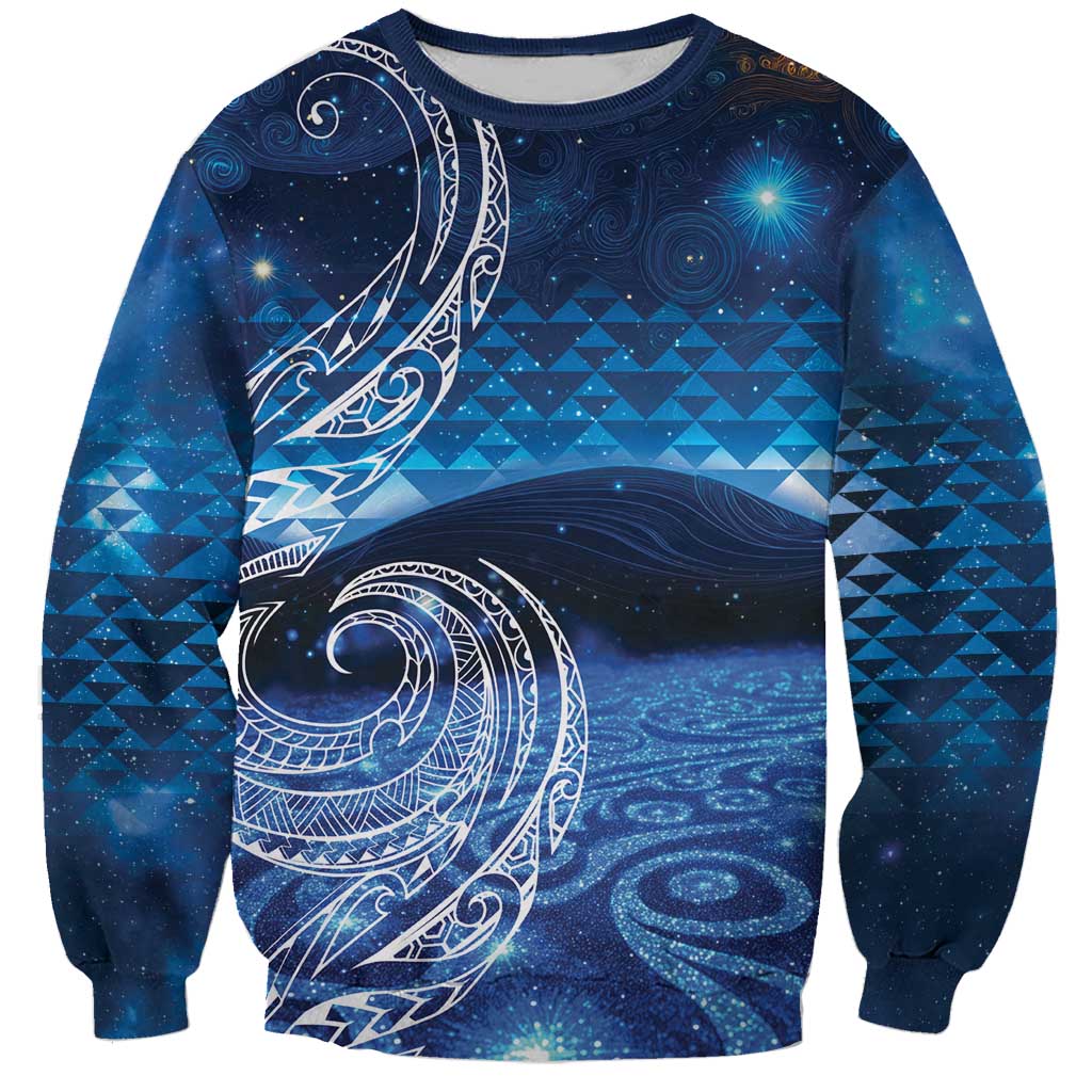 New Zealand Matariki Sweatshirt Taniko Aramoana With Koru Galaxy Sky Night LT9 Unisex Galaxy - Polynesian Pride