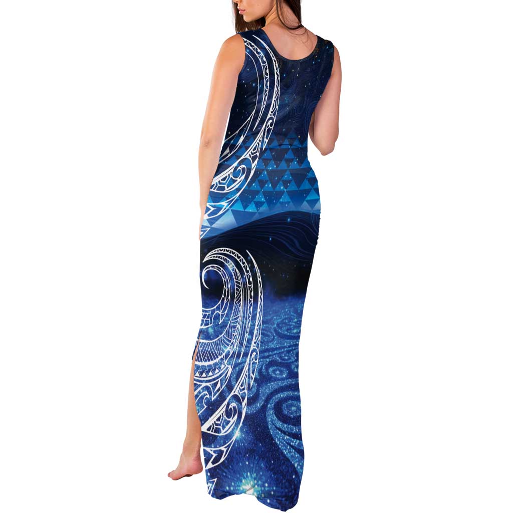 New Zealand Matariki Tank Maxi Dress Taniko Aramoana With Koru Galaxy Sky Night