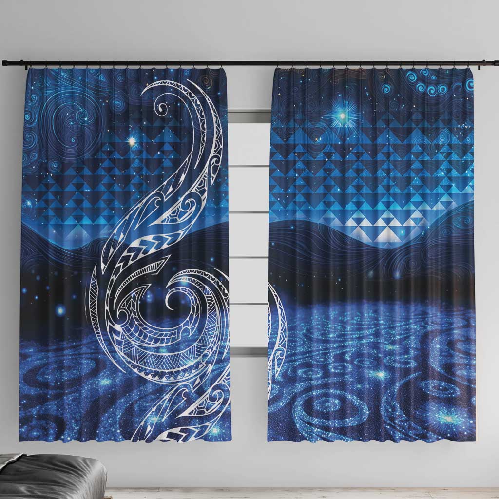 New Zealand Matariki Window Curtain Taniko Aramoana With Koru Galaxy Sky Night LT9 With Hooks Galaxy - Polynesian Pride