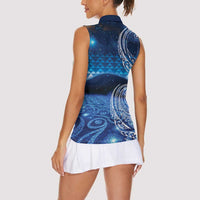 New Zealand Matariki Women Sleeveless Polo Shirt Taniko Aramoana With Koru Galaxy Sky Night