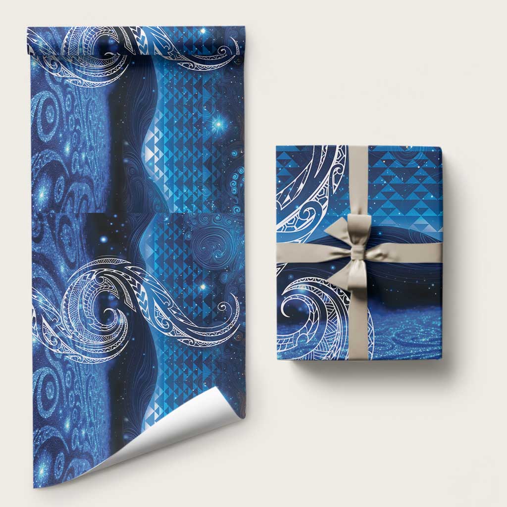 New Zealand Matariki Wrapping Paper Taniko Aramoana With Koru Galaxy Sky Night - Polynesian Pride