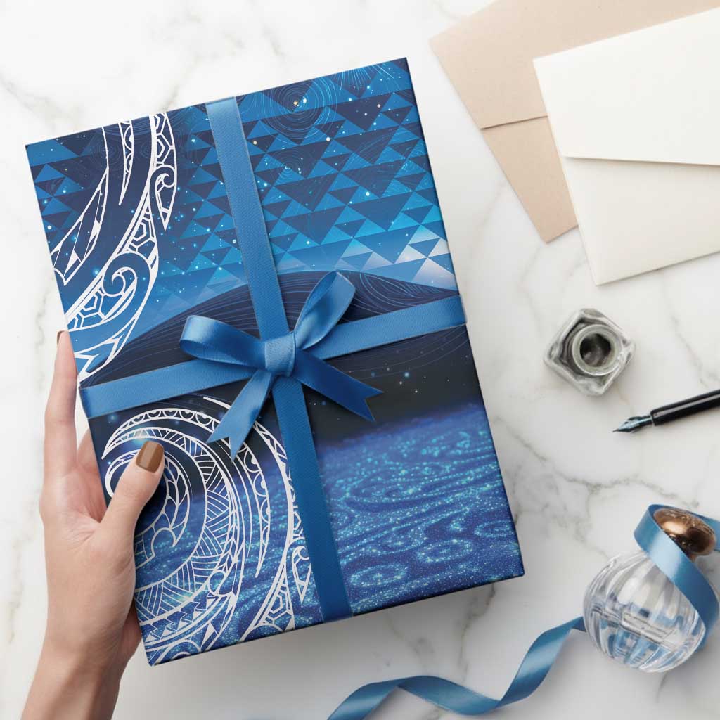 New Zealand Matariki Wrapping Paper Taniko Aramoana With Koru Galaxy Sky Night - Polynesian Pride