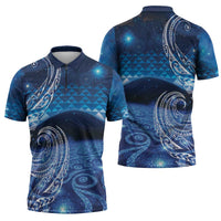 New Zealand Matariki Zipper Polo Shirt Taniko Aramoana With Koru Galaxy Sky Night - Polynesian Pride
