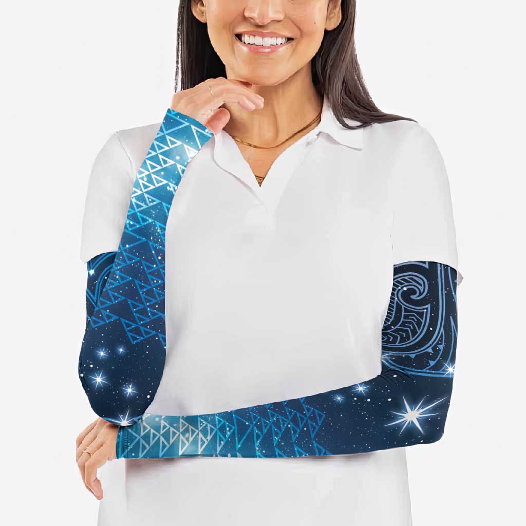 New Zealand Matariki Arm Sleeves Taniko Aramoana With Maori Galaxy Sky Night - Polynesian Pride