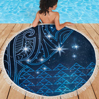 New Zealand Matariki Beach Blanket Taniko Aramoana With Maori Galaxy Sky Night LT9 - Polynesian Pride