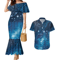 New Zealand Matariki Couples Matching Mermaid Dress and Hawaiian Shirt Taniko Aramoana With Maori Galaxy Sky Night