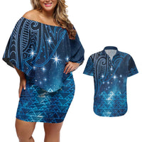 New Zealand Matariki Couples Matching Off Shoulder Short Dress and Hawaiian Shirt Taniko Aramoana With Maori Galaxy Sky Night