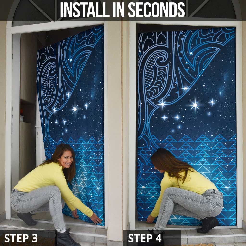 New Zealand Matariki Door Cover Taniko Aramoana With Maori Galaxy Sky Night - Polynesian Pride