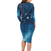 New Zealand Matariki Family Matching Long Sleeve Bodycon Dress and Hawaiian Shirt Taniko Aramoana With Maori Galaxy Sky Night