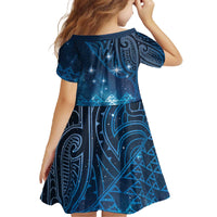 New Zealand Matariki Family Matching Off The Shoulder Long Sleeve Dress and Hawaiian Shirt Taniko Aramoana With Maori Galaxy Sky Night