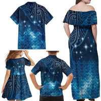 New Zealand Matariki Family Matching Off Shoulder Maxi Dress and Hawaiian Shirt Taniko Aramoana With Maori Galaxy Sky Night