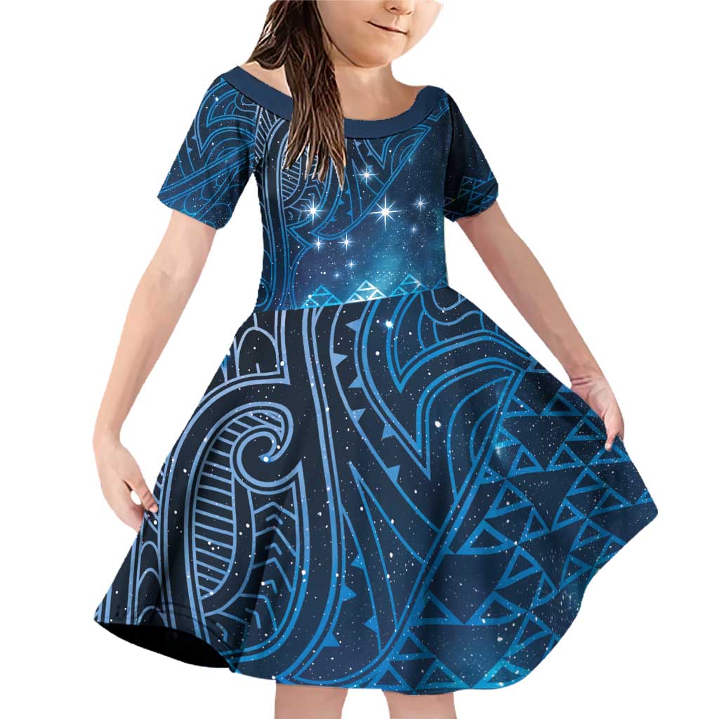 New Zealand Matariki Family Matching Off Shoulder Short Dress and Hawaiian Shirt Taniko Aramoana With Maori Galaxy Sky Night