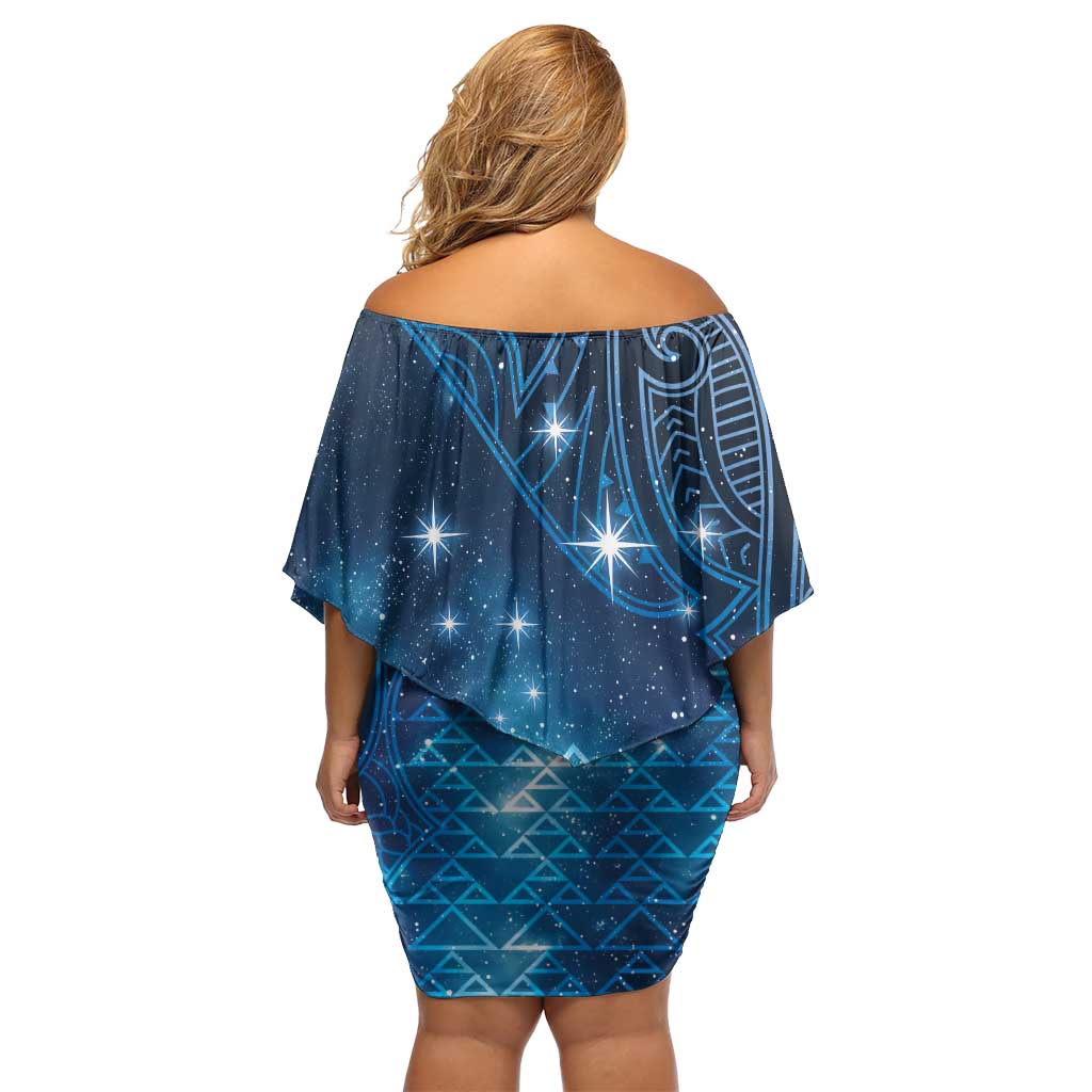 New Zealand Matariki Family Matching Off Shoulder Short Dress and Hawaiian Shirt Taniko Aramoana With Maori Galaxy Sky Night