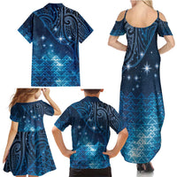 New Zealand Matariki Family Matching Summer Maxi Dress and Hawaiian Shirt Taniko Aramoana With Maori Galaxy Sky Night
