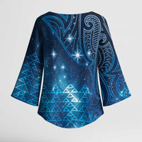 New Zealand Matariki Kimono Sleeve Blouse Taniko Aramoana With Maori Galaxy Sky Night - Polynesian Pride