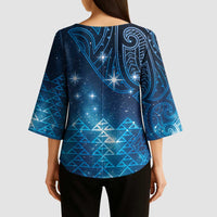 New Zealand Matariki Kimono Sleeve Blouse Taniko Aramoana With Maori Galaxy Sky Night - Polynesian Pride