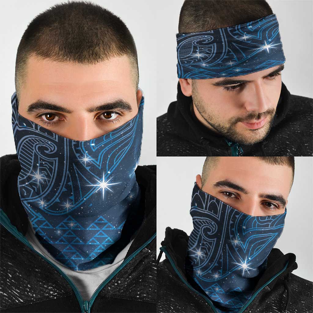 New Zealand Matariki Neck Gaiter Taniko Aramoana With Maori Galaxy Sky Night - Polynesian Pride