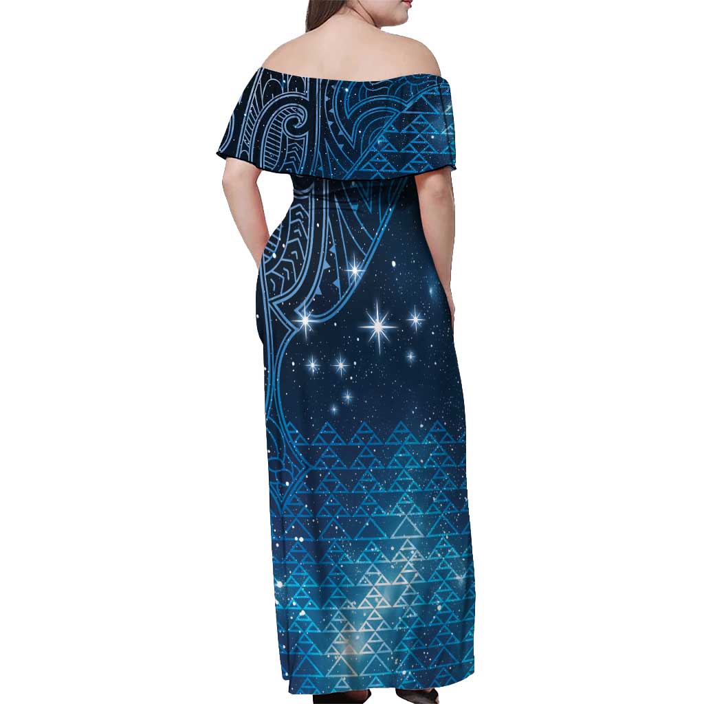 New Zealand Matariki Off Shoulder Maxi Dress Taniko Aramoana With Maori Galaxy Sky Night