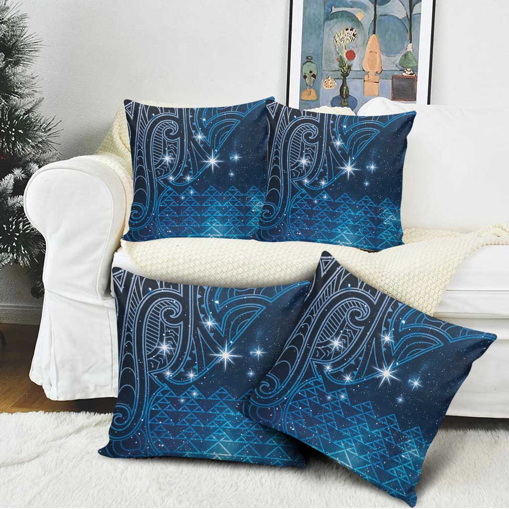 New Zealand Matariki Pillow Cover Taniko Aramoana With Maori Galaxy Sky Night - Polynesian Pride