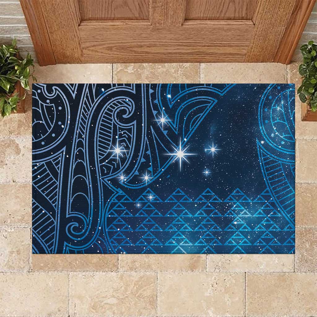 New Zealand Matariki Rubber Doormat Taniko Aramoana With Maori Galaxy Sky Night LT9 Galaxy - Polynesian Pride