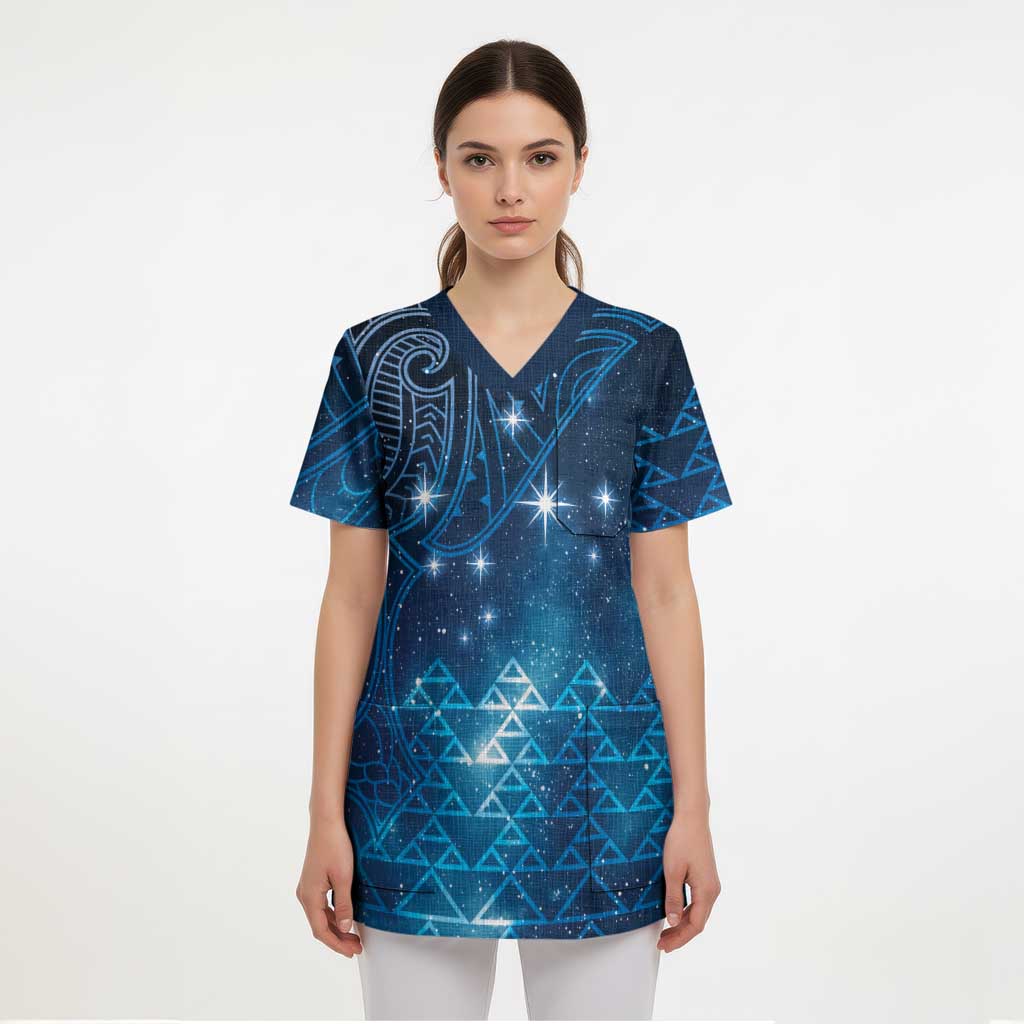 New Zealand Matariki Scrub Top Taniko Aramoana With Maori Galaxy Sky Night - Polynesian Pride