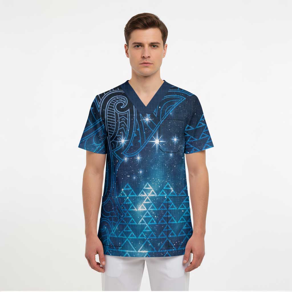 New Zealand Matariki Scrub Top Taniko Aramoana With Maori Galaxy Sky Night - Polynesian Pride