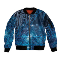New Zealand Matariki Sleeve Zip Bomber Jacket Taniko Aramoana With Maori Galaxy Sky Night LT9 Unisex Galaxy - Polynesian Pride