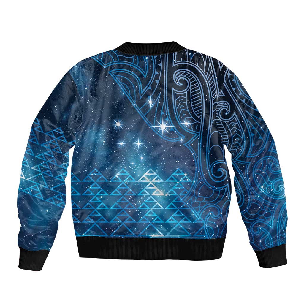 New Zealand Matariki Sleeve Zip Bomber Jacket Taniko Aramoana With Maori Galaxy Sky Night LT9 - Polynesian Pride