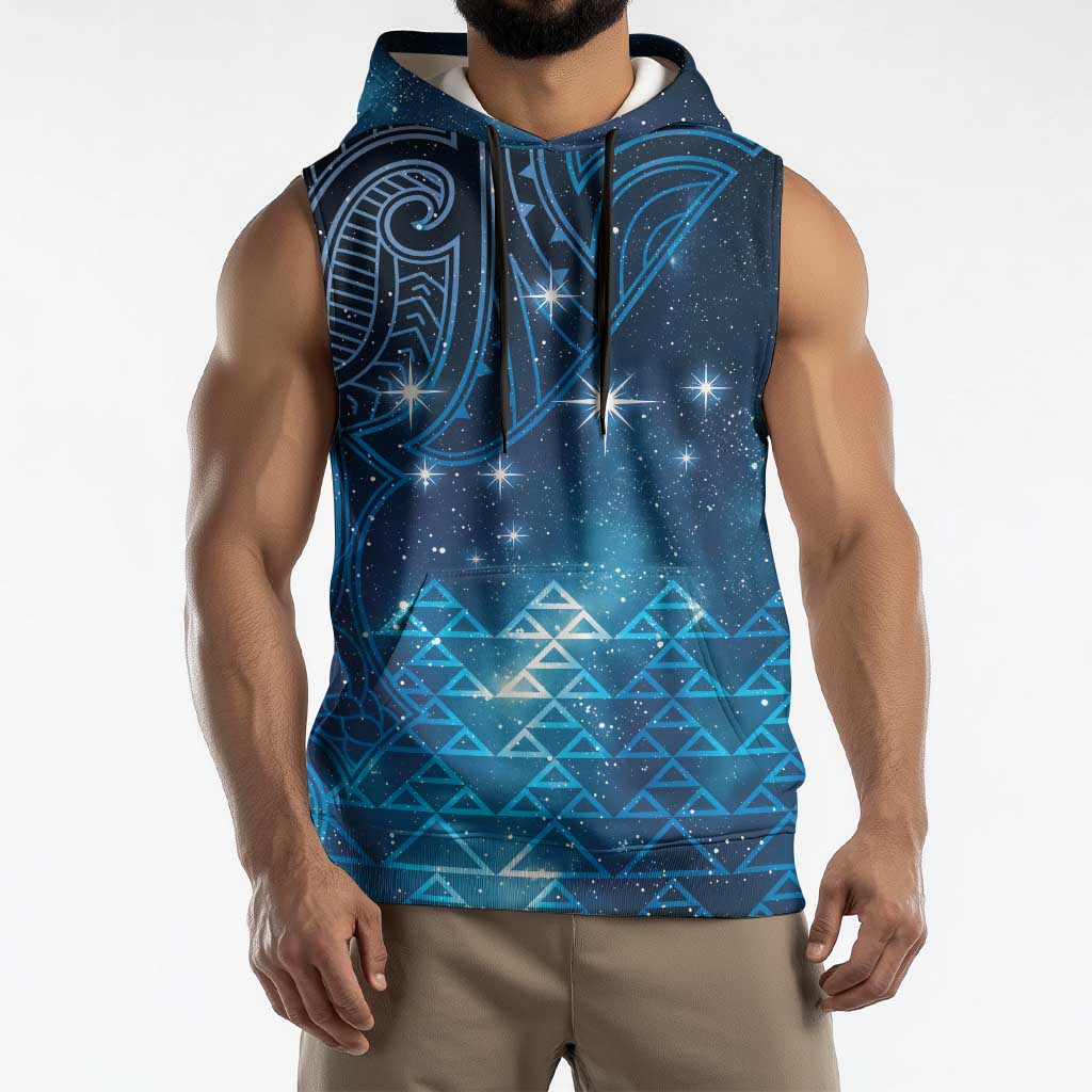 New Zealand Matariki Sleeveless Hoodie Taniko Aramoana With Maori Galaxy Sky Night - Polynesian Pride