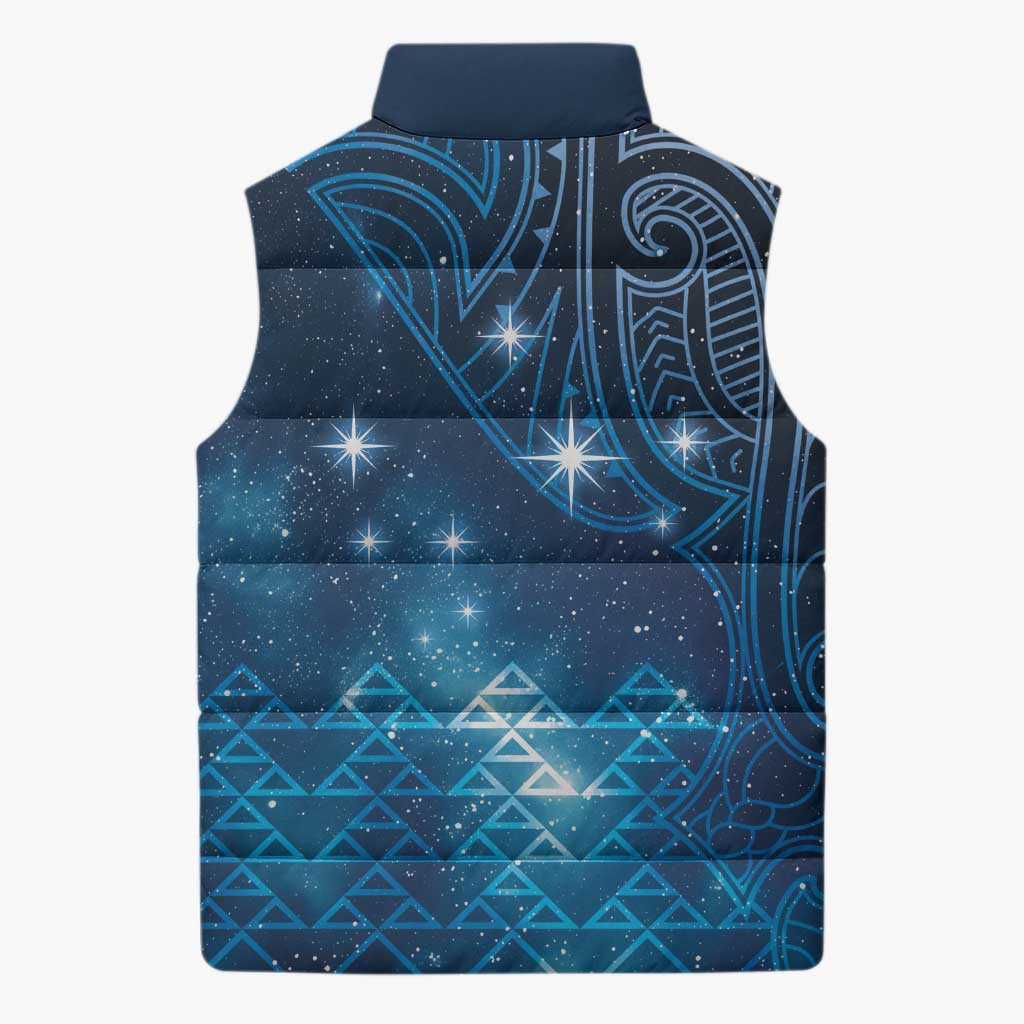 New Zealand Matariki Sleeveless Puffer Jacket Taniko Aramoana With Maori Galaxy Sky Night - Polynesian Pride