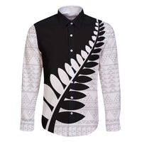 New Zealand Silver Fern Niho Taniwha Family Matching Long Sleeve Bodycon Dress and Hawaiian Shirt LT9 Dad's Shirt - Long Sleeve Black - Polynesian Pride