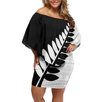 New Zealand Silver Fern Niho Taniwha Family Matching Off Shoulder Short Dress and Hawaiian Shirt