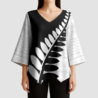 New Zealand Silver Fern Niho Taniwha Kimono Sleeve Blouse - Polynesian Pride