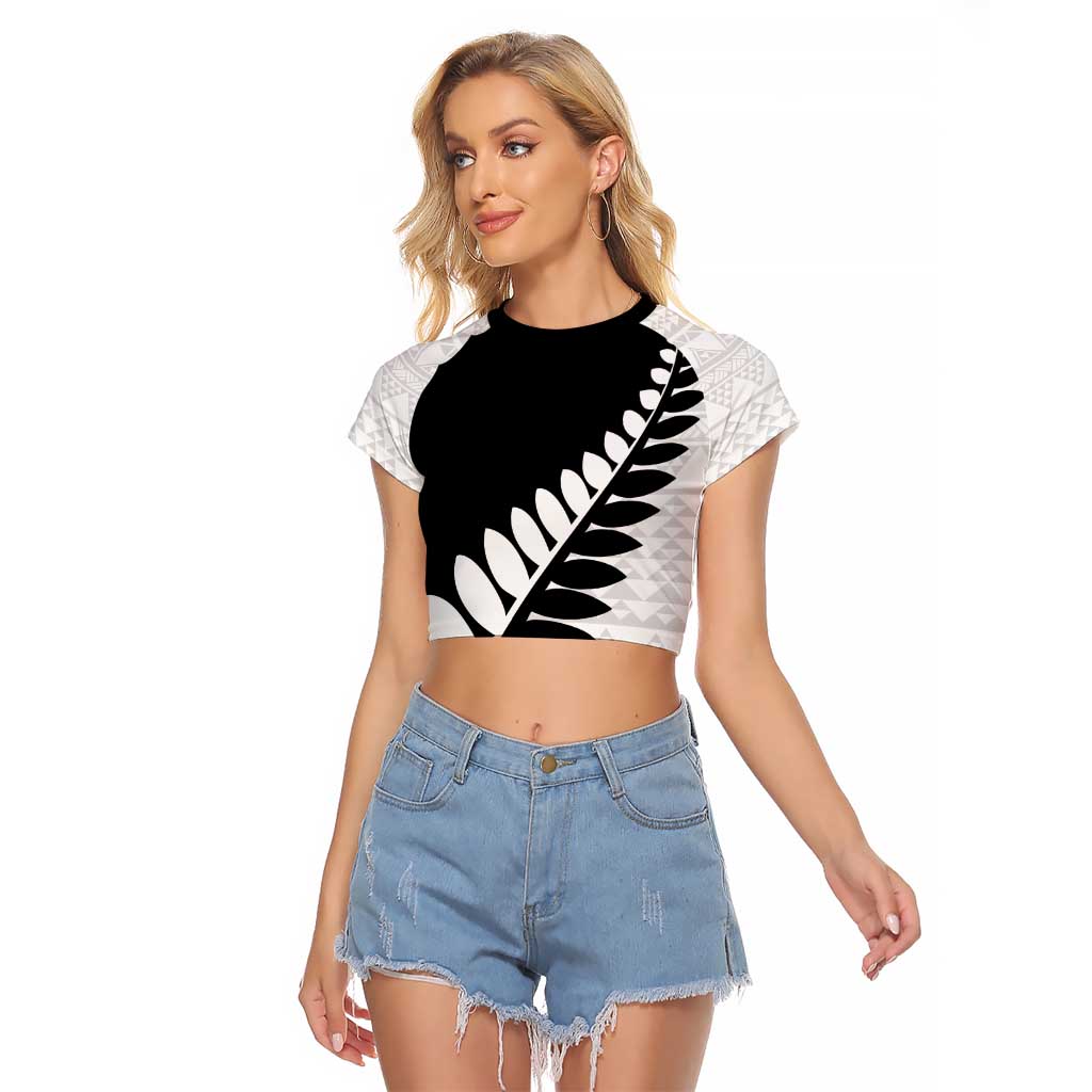New Zealand Silver Fern Niho Taniwha Raglan Cropped T Shirt LT9 Female Black - Polynesian Pride