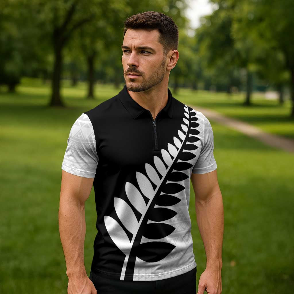 New Zealand Silver Fern Niho Taniwha Zipper Polo Shirt - Polynesian Pride