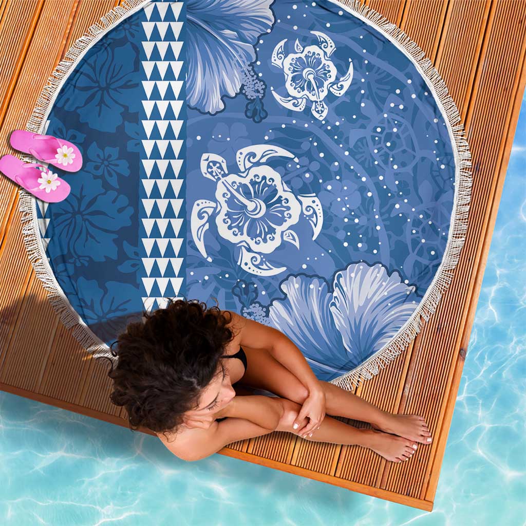 Blue Hibiscus Turle Beach Blanket Hawaiian Style Tribal Tapa Pattern
