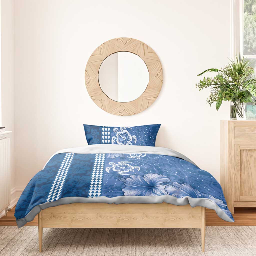 Blue Hibiscus Turle Bedding Set Hawaiian Style Tribal Tapa Pattern
