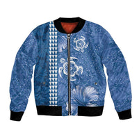 Blue Hibiscus Turle Bomber Jacket Hawaiian Style Tribal Tapa Pattern LT9 Unisex Blue - Polynesian Pride