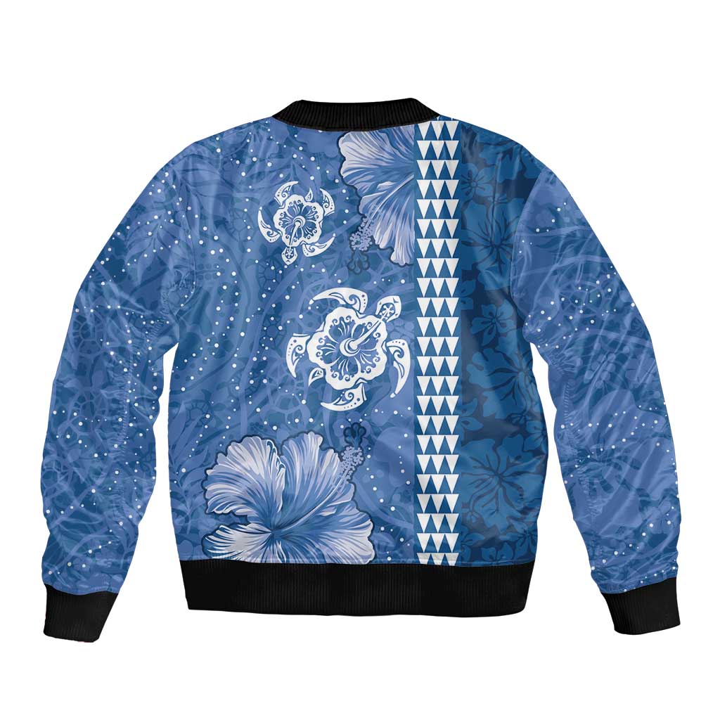 Blue Hibiscus Turle Bomber Jacket Hawaiian Style Tribal Tapa Pattern LT9 - Polynesian Pride