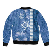 Blue Hibiscus Turle Bomber Jacket Hawaiian Style Tribal Tapa Pattern LT9 - Polynesian Pride