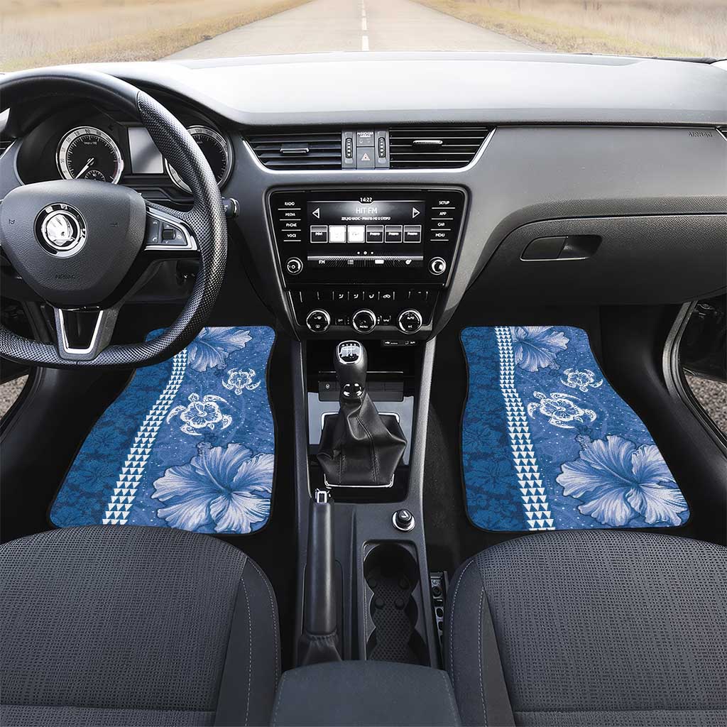 Blue Hibiscus Turle Car Mats Hawaiian Style Tribal Tapa Pattern