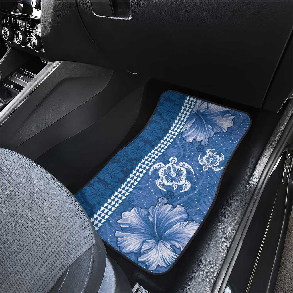 Blue Hibiscus Turle Car Mats Hawaiian Style Tribal Tapa Pattern