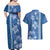 Blue Hibiscus Turle Couples Matching Off Shoulder Maxi Dress and Hawaiian Shirt Hawaiian Style Tribal Tapa Pattern
