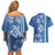 Blue Hibiscus Turle Couples Matching Off Shoulder Short Dress and Hawaiian Shirt Hawaiian Style Tribal Tapa Pattern